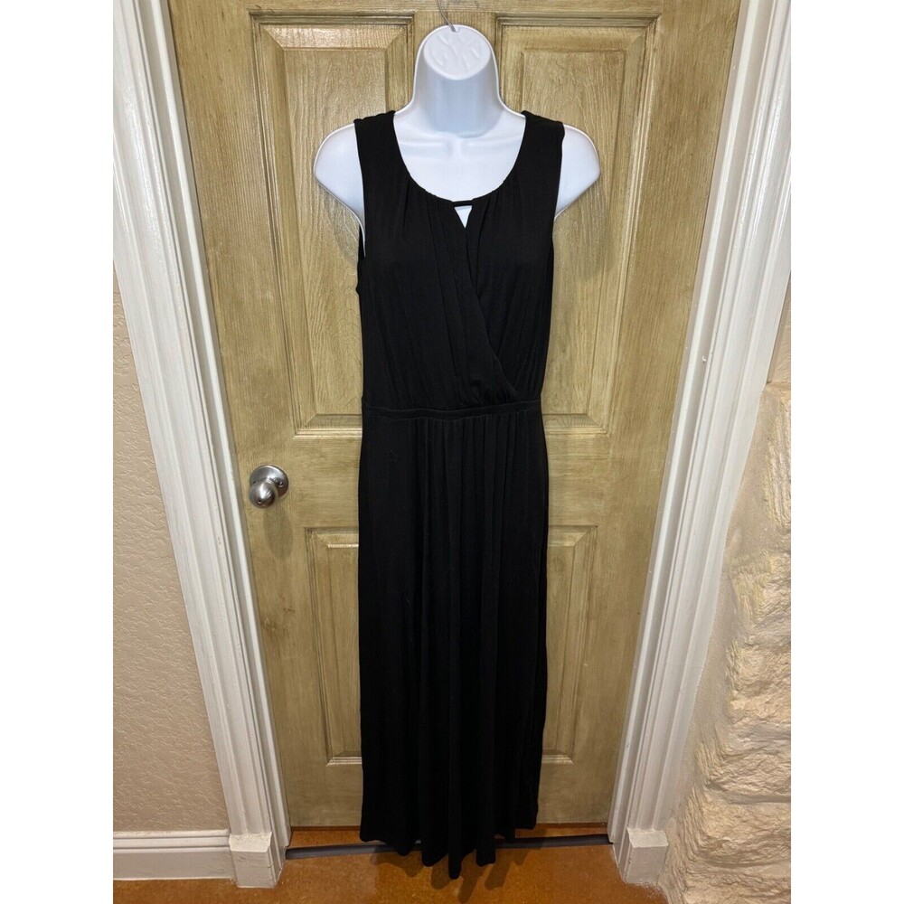 Garnet Hill Womens Crossover Knit Maxi Dress Surplice Cinched Waist Black Medium